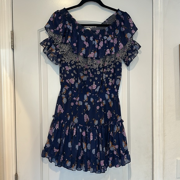 Misa Los Angeles Blue Floral Ruffle Darci Dress Sz S - Picture 3 of 9